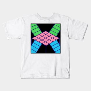 Pink Blue Green Isometric Geometric Abstract Acrylic Painting Kids T-Shirt